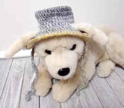 crochet handmade pet dog bucket brim hat small to medium yellow gray
