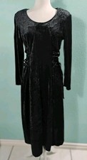 Jamie Brooke Vintage Sz M  Long Sleeve Black Midi Velvet Dress W Front Ties