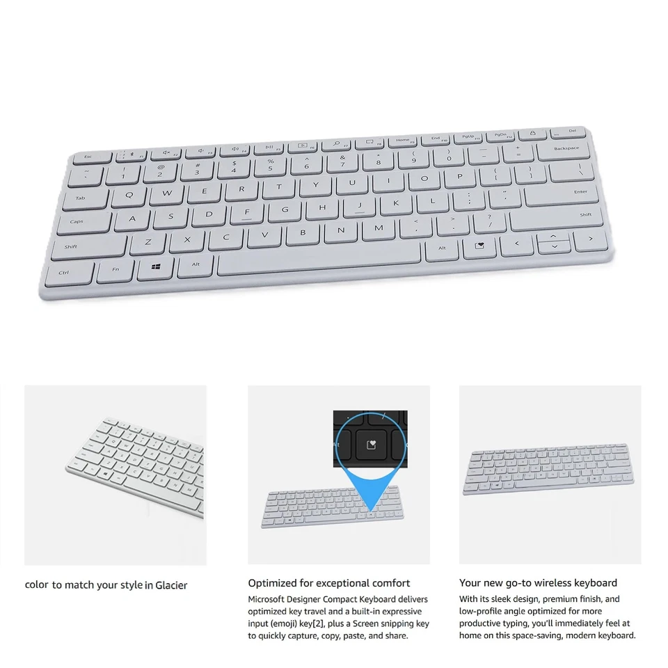 Microsoft Designer Compact Keyboard Ultra-Slim Portable Wireless Bluetooth - Image 2 of 4