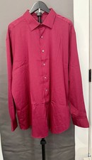 Alfani Regular Fit Men's Burgundy Solid Textured Dress Shirt 18-18 1/2 34-35 XXL