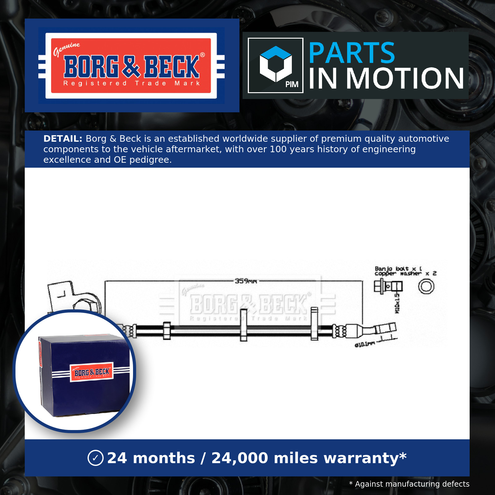 Brake Hose Front Left BBH8562 Borg & Beck Hydraulic C2C12624 Quality Guaranteed