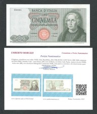 Italy Lire 5000 FDS - RRRR 4 COLOMBO 1° Tipo Carta Bianca PERIZIATA 04-01-1968 