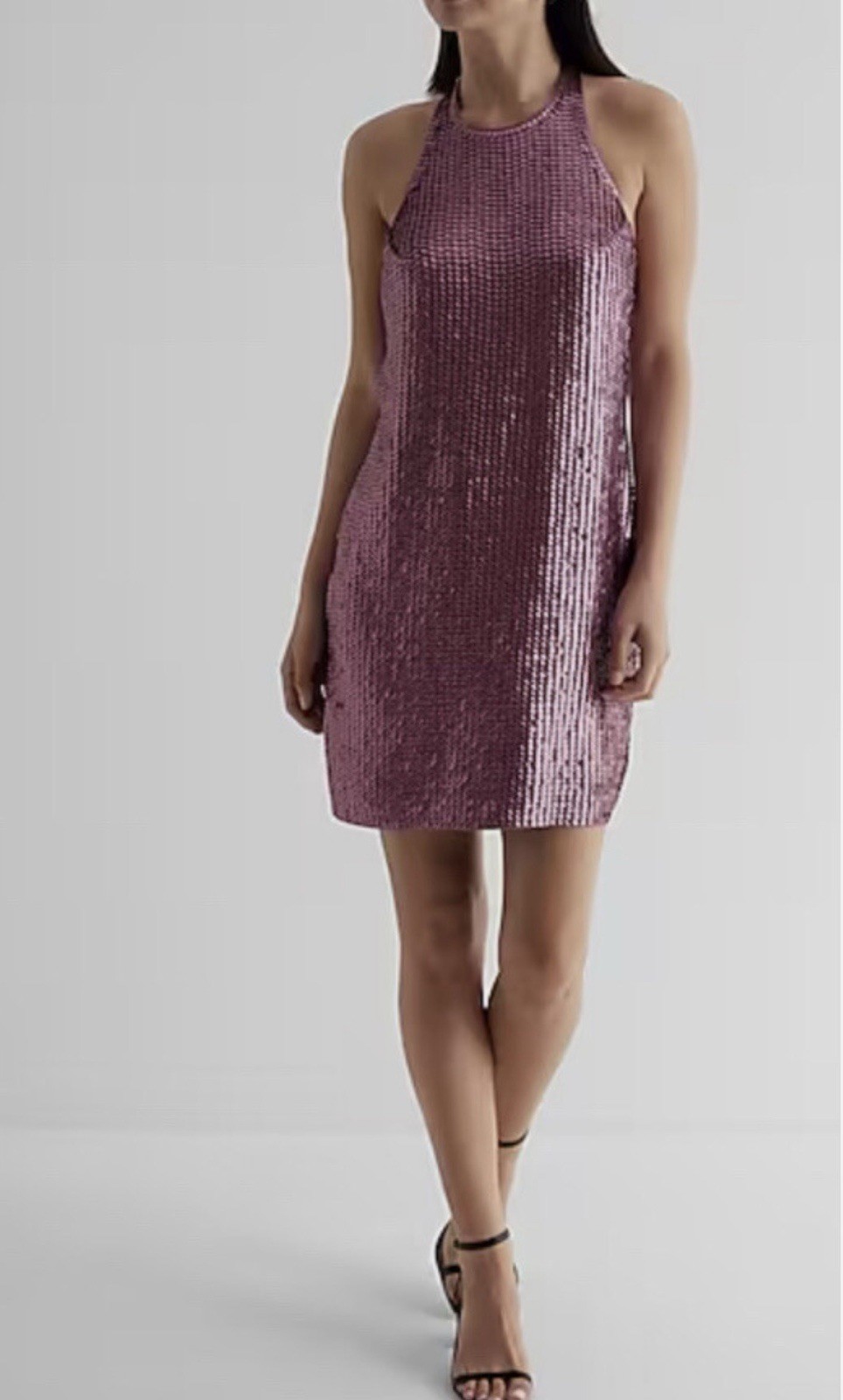 Express Sequin Halter Open Back Mini Shift Dress … - image 1