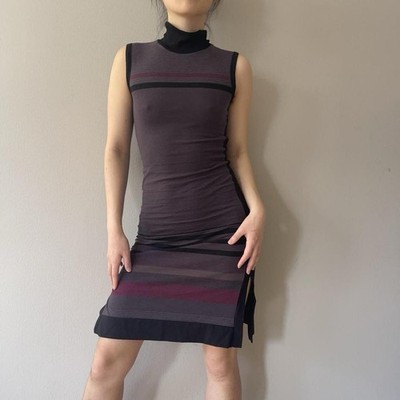 cop copine sexy striped turtleneck dress with leg slits Size 1