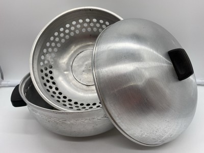 Lustre Aluminum Bun Bread Warmer | Serving Oven Base, Lid & Basket USA Vtg