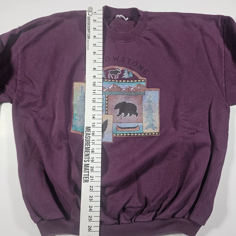 Moletom vintage Yellowstone gola redonda anos 90 roxo vida selvagem urso lobo tamanho XL - Imagem 4 de 4