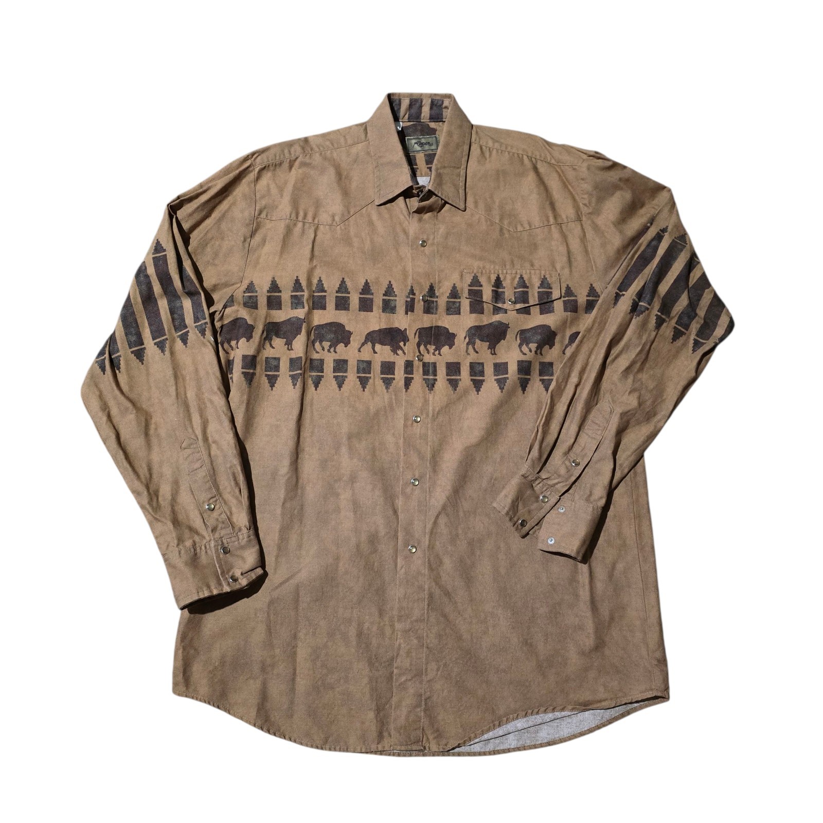 Roper Buffalo Pattern Snap Button Button Up Cowbo… - image 1