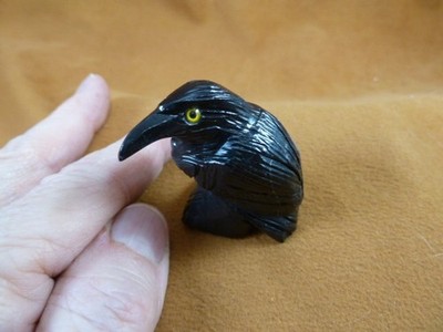 (Y-BIR-RA-101) lil BLACK RAVEN CROW Onyx carving PERU figurine bird Noir ravens