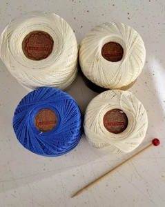 Vintage J&P Coats Knit Cro Sheen Thread Cotton White and Blue