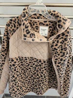 Abercrombie & Fitch Sz Xs Leopard Asymmetrical Snap Up Fleece Pullover Jacket