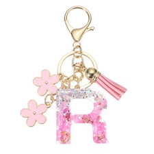 Alphabet Initial Letter Keychain Resin Cute Keychains with Letter R Pendant Pink