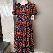 LULAROE AMELIA DRESS With Pockets Pleated Size Large Blue Background Floral NWT