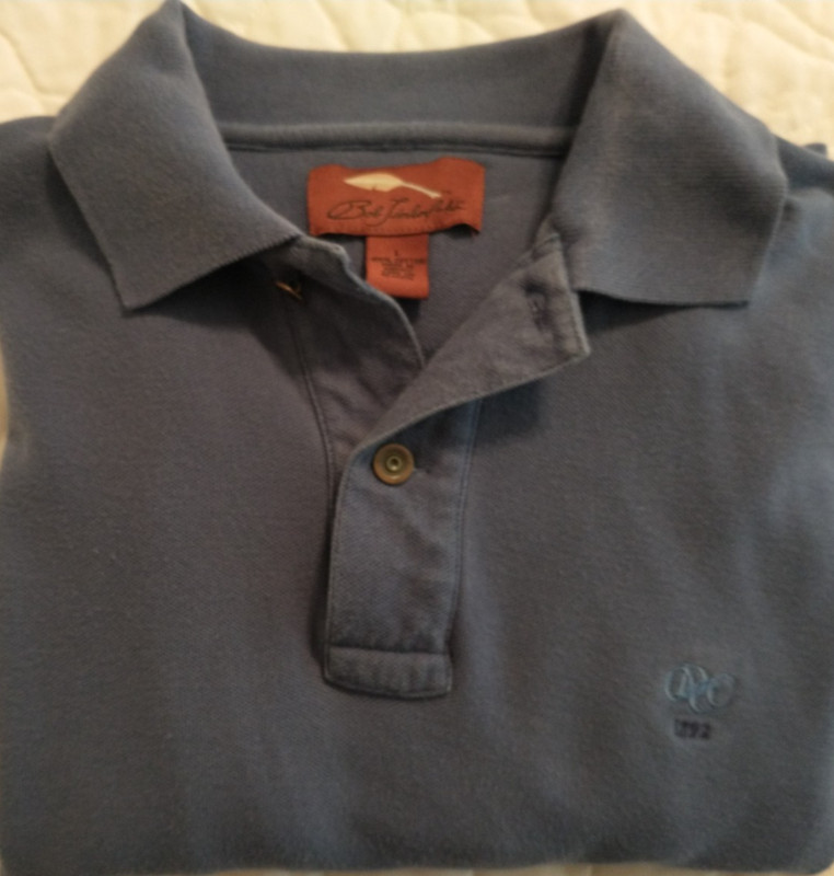 MEN'S BLUE LONG SLEEVE COTTON GOLF POLO SHIRT- "L"- BOB TIMBERLAKE-EX. COND.