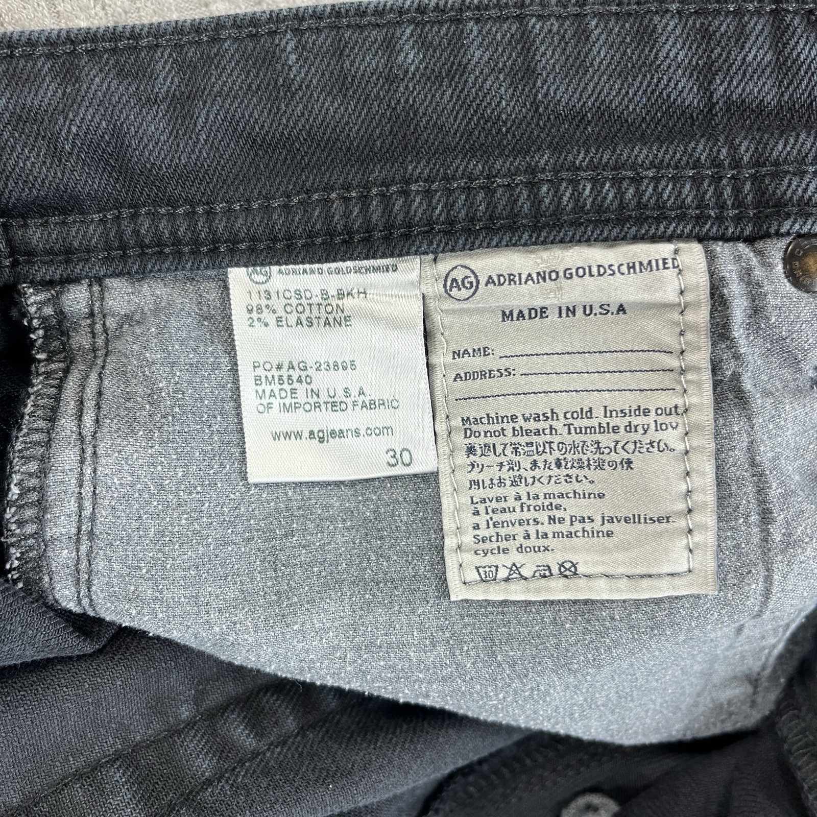 AG Adriano Goldschmied Jeans Men 30X27 1/2 Black tapered Leg Denim Pants thumbnail 3