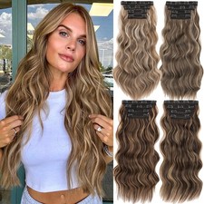 Clip In Hair Extensions 4PCS Natural Long Full Head Synthetic Curly Wavy Hair