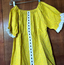 Vintage Handmade Square Dance blouse /Top yellow White Lace Retro Cottagecore