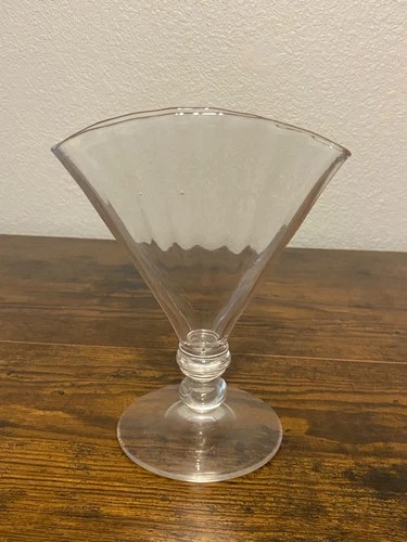POSSIBLY VTG STEUBEN? Clear Ribbed Optic Glass Fan Vase 6.25"H