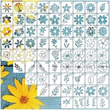 70pcs Small Flower Stencils for Painting on Wood 2 inches x 2 inches, white