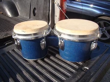 Vtg 1950s 60s MIJ Blue Sparkle Bongos Drums 6.25" & 7.5 " Made In Japan