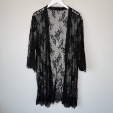 Shein Black Lace Duster Cardigan Sheer Lace Size 3XL