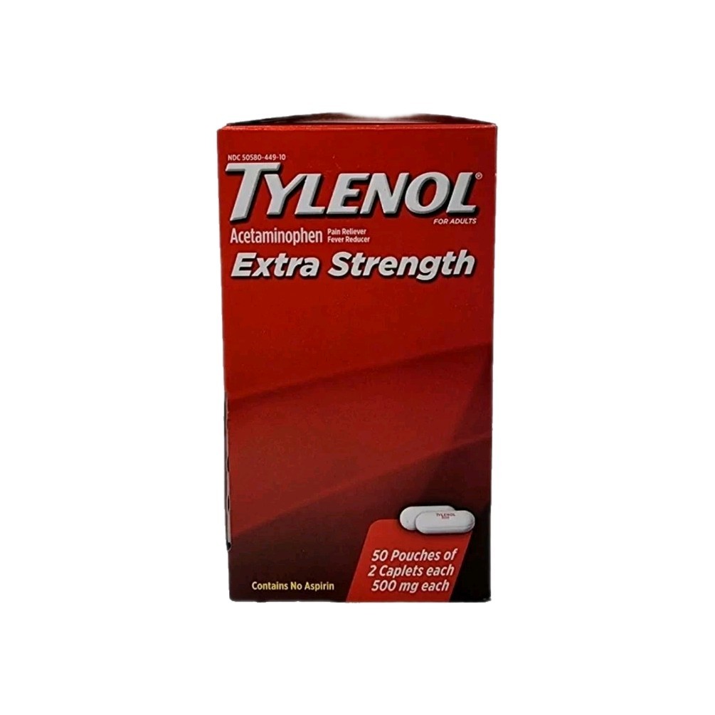 Tylenol Extra Strength, Pain Reliever & Fever Reducer 50 Packets of 2 Caplets