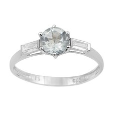 4MM Round Aquamarine 925 Sterling Silver Three Stone Solitaire Women Ring