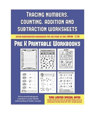 Pre K Printable Workbooks [Tracing Numbers, Counting, Addition and Subtraction]:
