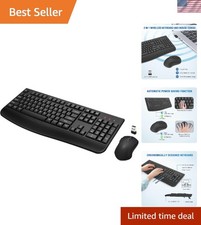 Stable 2.4GHz Wireless Keyboard and Mouse Combo with Ergonomic Palm Rest - Black