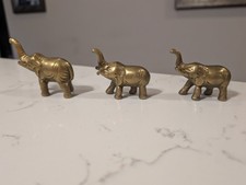 Vintage MCM Solid Brass Elephant Family Figurines Set of 3