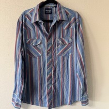 Wrangler Mens American Striped Pearl Snap Vintage Western Pearl Snap Shirt LRG