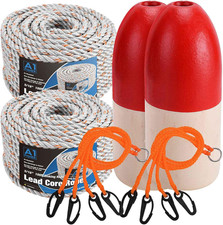 2 Packs 5/16" Dia Leaded Core Rope & Red/White Crab Trap Float Combo