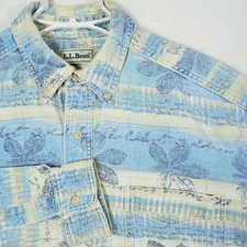 L.L.Bean Floral Denim-Style Large Tall Shirt 90s Distressed USA Made Vintage