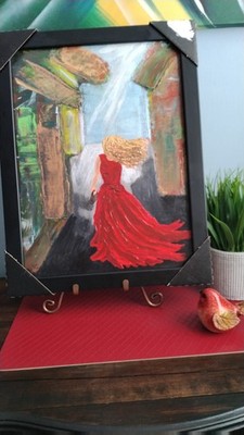 A Beautiful Original Oil Painting Lady In Red Dress S Wall art By KHC