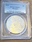 1921 $1 US Morgan Silver Dollar PCGS MS 64+ brilliant luster, very sharp relief