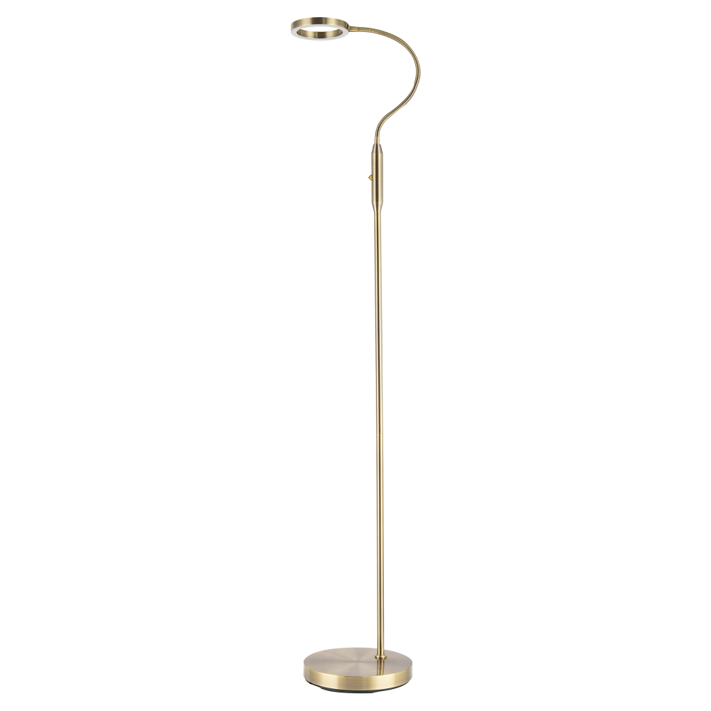 Modern Antique Brass Task Floor Lamp with LED Halo Ring and CCT Dimmer by Hap...