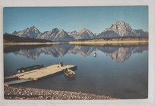 Postcard....Grand Tetons Mountains, Jackson Lake w/ Boat Dock in Wyoming, Chrome