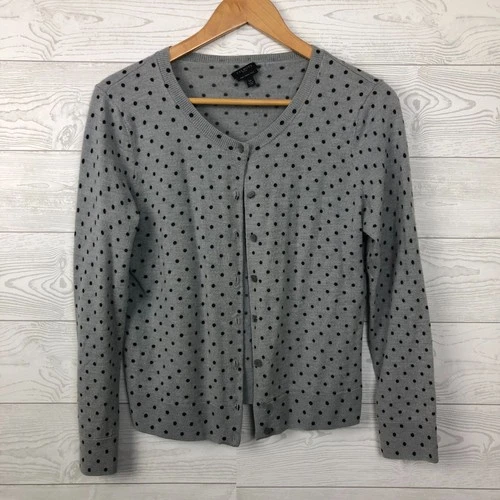 Talbots Women's Large PETITE Pure Merino Wool Polka Dot Button Front Cardigan