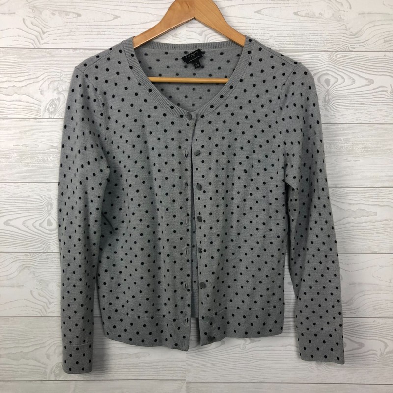 Talbots Women's Large PETITE Pure Merino Wool Polka Dot Button Front Cardigan