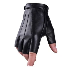 Fingerless Driving Gloves for Men Women Teens - PU Faux Leather, Half Finger