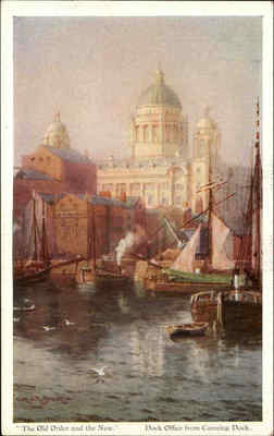 Canning Dock vintage postcard ~1910/20 The Dock Office the old order an the new