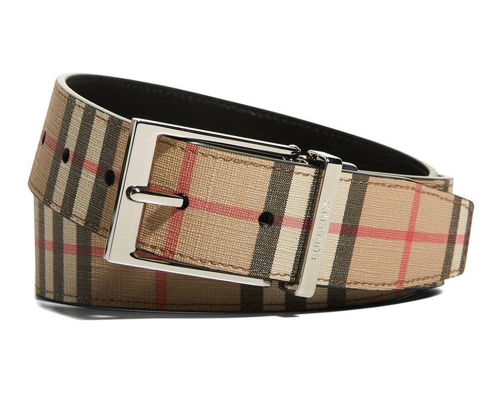 NUEVO CINTURÓN HEBILLA LOGO REVERSIBLE BEIGE/NEGRO BURBERRY ARCHIVE 90/36 Foto 2 de 4