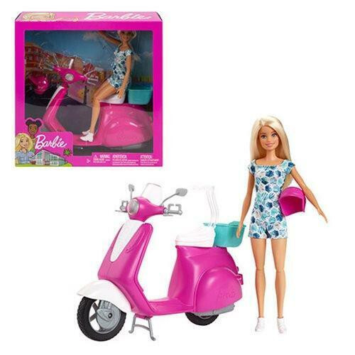 Poupée Barbie collection vintage scooter rose et pack accessoires officiels GBK85