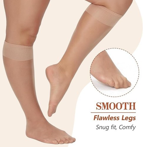 6 Packs plus Size Knee High Sheer Stockings for Women, Nylon Trouser Socks - Picture 5 of 6