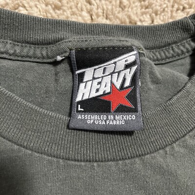 VTG Top Heavy T-Shirt Mens Large Gray Funny Y2K 90s Humor Roast