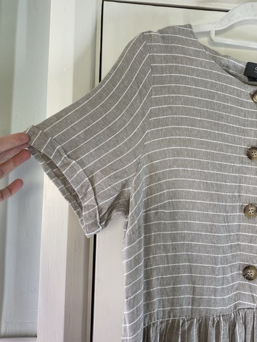 Coercion London Dress XL UK 16 Beige Stripe Linen Blend Dress Loose Casual - Picture 4 of 12