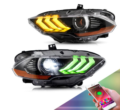 VLAND FULL LED RGB Front Lamp Headlights For Ford Mustang 2018-2021 w/Sequential