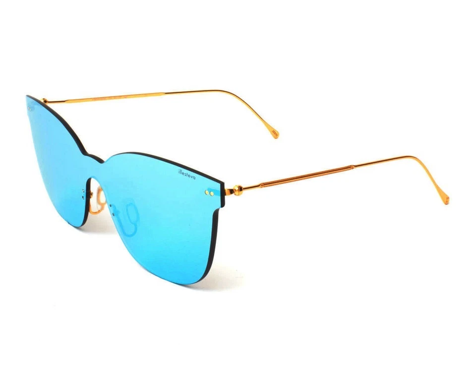 NEW - ILLESTEVA 'PIAZZA MASK' Blue/Gold-Tone C4 CAT-EYE MIRRORED SUNGLASSES - Image 2 of 3