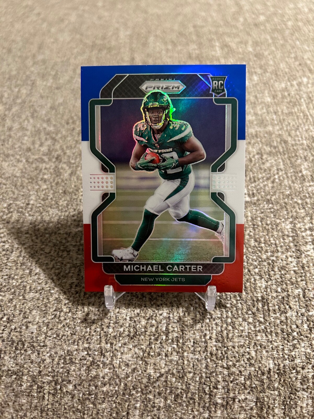 2021 Panini Prizm RED WHITE BLUE PRIZM #365 Michael Carter ROOKIE CARD RC