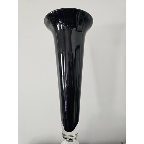 Vintage Black Amethyst MCM Blown Glass Art Vase With Clear Bubble Base 16.5" - Picture 3 of 16