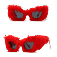 Occhiali da Sole Farfalla Originali Pelliccia Sintetica Parrucchino Rosse